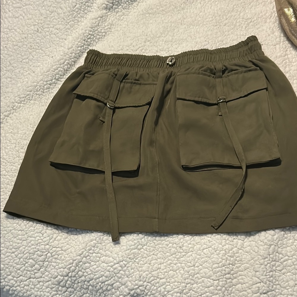 Olive Green Mini Skirt with Pockets